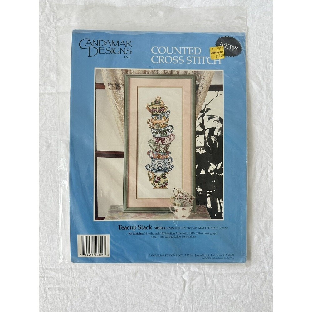 Candamar Designs Counted Cross Stitch Kit Teacup Stack 50804 Original Package